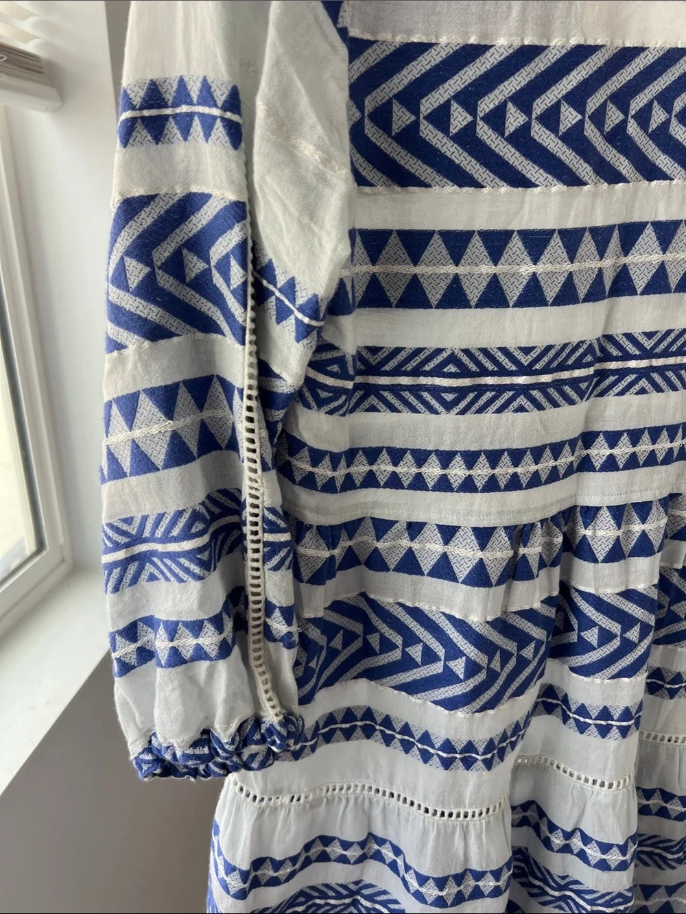ASPIGA Long Sleeve A Line Cotton Sundress Aztec Greek Geometric S $150